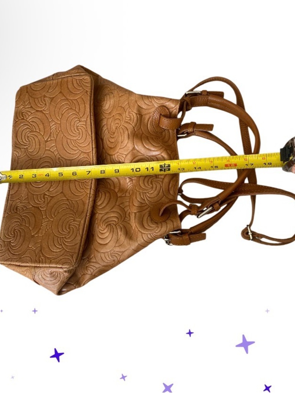 Italian-made genuine leather tote featuring a distinctive embossed swirl floral - Picture 10 of 10